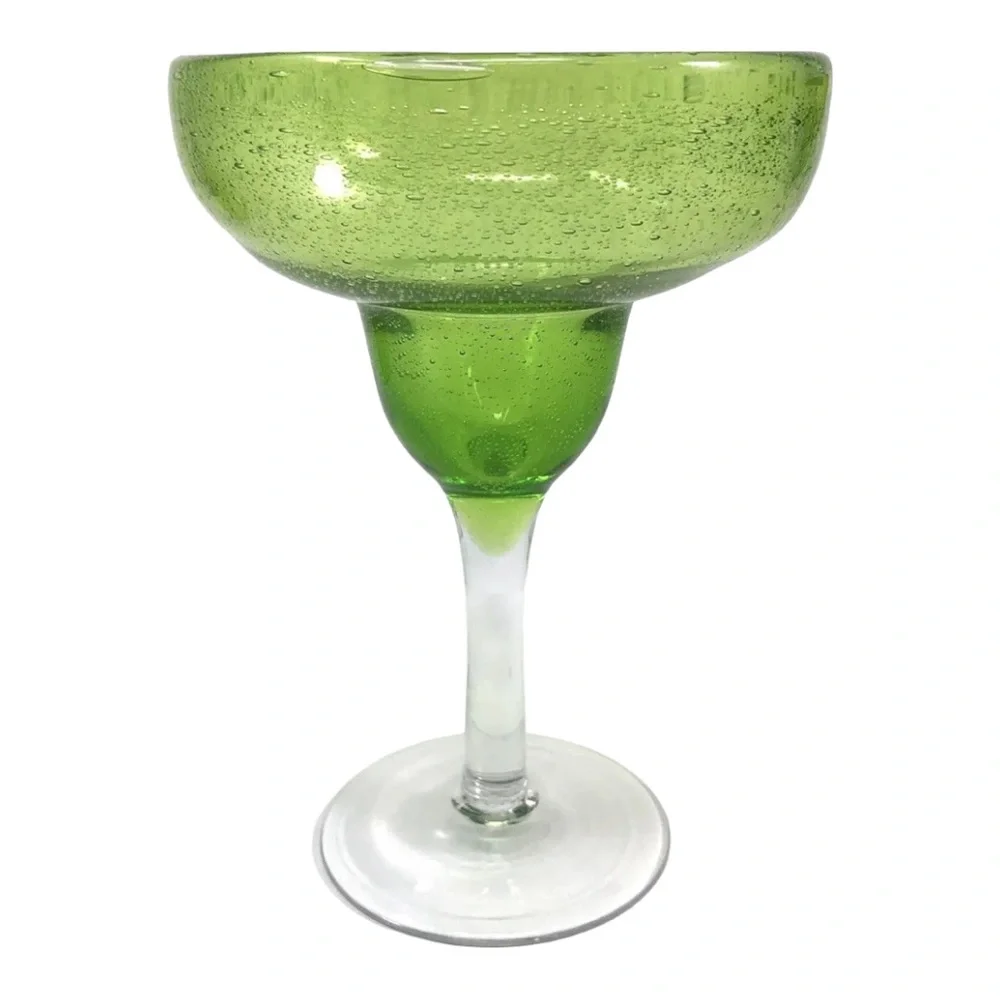 Crate & Barrel Margarita Glasses Mexican Hand Blown Bubbles Set 4